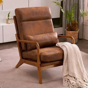 High Back Microfiber Rustic Mid Century Modern Accent Chair, Soild Wood Padding Lounge Armchairs Side Sitting Chairs for Living Room, Bedroom, Guest Room High Back Microfiber Rustic Mid Century Modern Accent Chair, Soild Wood Padding Lounge Armchairs Side Sitting Chairs for Living Room, Bedroom, Guest Room
