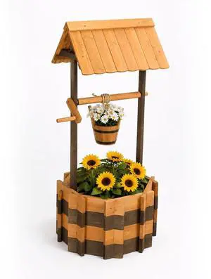 Wooden Wishing Well Outdoor Planters, Well Covers for Yard with 4 Reinforced Rods, Height Adjustable Hanging Bucket, Rustic Flower Pot Decor for Outside Patio Garden (Two-Tone, 25" Width) Wooden Wishing Well Outdoor Planters, Well Covers for Yard with 4 Reinforced Rods, Height Adjustable Hanging Bucket, Rustic Flower Pot Decor for Outside Patio Garden (Two-Tone, 25" Width)