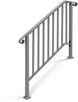Handrails for Outdoor Steps, Stair Handrail Fits 1 to 5 Steps, Wrought Iron Hand Rail Stair Railing Kit for Concrete/Porch/Wooden Steps (Silver Grey, 3 to 4 Steps) Handrails for Outdoor Steps, Stair Handrail Fits 1 to 5 Steps, Wrought Iron Hand Rail Stair Railing Kit for Concrete/Porch/Wooden Steps (Silver Grey, 3 to 4 Steps)