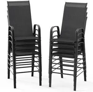Outdoor Bar Chairs Set of 8 Stackable Outdoor Bar Stools with Sturdy Sling High Back and Armrests for Lawn, Courtyard, Garden, Bar, Black Outdoor Bar Chairs Set of 8 Stackable Outdoor Bar Stools with Sturdy Sling High Back and Armrests for Lawn, Courtyard, Garden, Bar, Black