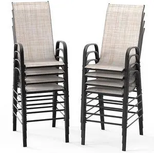 Outdoor Bar Chairs Set of 8 Stackable Outdoor Bar Stools with Sturdy Sling High Back and Armrests for Lawn, Courtyard, Garden, Bar, Yellow Outdoor Bar Chairs Set of 8 Stackable Outdoor Bar Stools with Sturdy Sling High Back and Armrests for Lawn, Courtyard, Garden, Bar, Yellow