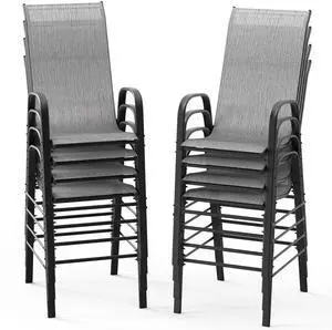 Outdoor Bar Chairs Set of 8 Stackable Outdoor Bar Stools with Sturdy Sling High Back and Armrests for Lawn, Courtyard, Garden, Bar, Silver Gray Outdoor Bar Chairs Set of 8 Stackable Outdoor Bar Stools with Sturdy Sling High Back and Armrests for Lawn, Courtyard, Garden, Bar, Silver Gray