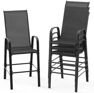 4 Pack Stackable Outdoor Bar Chairs High Back Sling Chairs with Armrests, Ideal for Lawn, Courtyard, Bar, Black 4 Pack Stackable Outdoor Bar Chairs High Back Sling Chairs with Armrests, Ideal for Lawn, Courtyard, Bar, Black