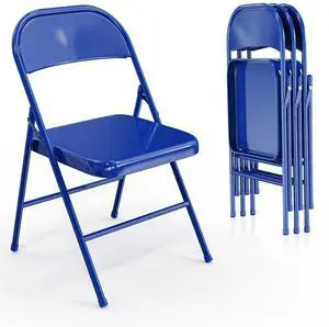 Folding Chairs All Steel Metal Frame, Capacity 350 lbs, Durable Portable and Versatile for Indoor Outdoor Use, Navy Blue, Set of 4 Folding Chairs All Steel Metal Frame, Capacity 350 lbs, Durable Portable and Versatile for Indoor Outdoor Use, Navy Blue, Set of 4