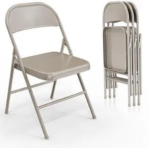 Folding Chairs All Steel Metal Frame, Capacity 350 lbs, Durable Portable and Versatile for Indoor Outdoor Use, Khaki, Set of 4 Folding Chairs All Steel Metal Frame, Capacity 350 lbs, Durable Portable and Versatile for Indoor Outdoor Use, Khaki, Set of 4