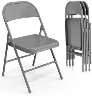 Folding Chairs All Steel Metal Frame, Capacity 350 lbs, Durable Portable and Versatile for Indoor Outdoor Use, Gray, Set of 4 Folding Chairs All Steel Metal Frame, Capacity 350 lbs, Durable Portable and Versatile for Indoor Outdoor Use, Gray, Set of 4