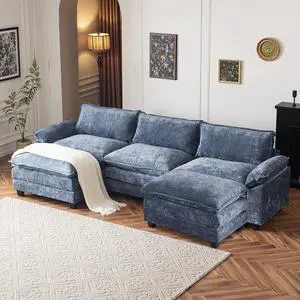 122" Cloud Navy Blue Convertible Sectional Sofa, Comfy U-Shape Extra Deep Seat Sofa Couch for Living Room,Modern Chenille 3-Seat Convertible Sofa with 2 Movable Ottomans for Small Space 122" Cloud Navy Blue Convertible Sectional Sofa, Comfy U-Shape Extra Deep Seat Sofa Couch for Living Room,Modern Chenille 3-Seat Convertible Sofa with 2 Movable Ottomans for Small Space