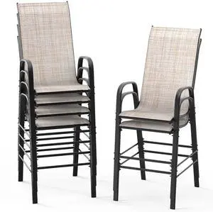 Outdoor Bar Chairs Set of 6 Stackable Outdoor Bar Stools with Sturdy Sling High Back and Armrests for Lawn, Courtyard, Garden, Bar, Yellow Outdoor Bar Chairs Set of 6 Stackable Outdoor Bar Stools with Sturdy Sling High Back and Armrests for Lawn, Courtyard, Garden, Bar, Yellow