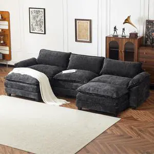 122" Cloud Double-Layer Deep Convertible Sectional Sofa, Comfy L-Shape 3-Seat Couches for Living Room, Modern Couch with Two Movable Ottoman for Small Space, Chenille Black 122" Cloud Double-Layer Deep Convertible Sectional Sofa, Comfy L-Shape 3-Seat Couches for Living Room, Modern Couch with Two Movable Ottoman for Small Space, Chenille Black