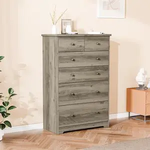 Tall Dresser, Rustic Grey Dresser 6 Drawer Chest of Drawers, Wood Gray Dressers for Bedroom, Hallway, Home Office, 31.5" W x 15.75" D x 47.64" H Tall Dresser, Rustic Grey Dresser 6 Drawer Chest of Drawers, Wood Gray Dressers for Bedroom, Hallway, Home Office, 31.5" W x 15.75" D x 47.64" H