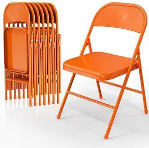 Folding Chairs All Steel Metal Frame, Capacity 350 lbs, Durable Portable and Versatile for Indoor Outdoor Use, Orange, Set of 8 Folding Chairs All Steel Metal Frame, Capacity 350 lbs, Durable Portable and Versatile for Indoor Outdoor Use, Orange, Set of 8