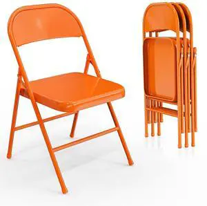 Folding Chairs All Steel Metal Frame, Capacity 350 lbs, Durable Portable and Versatile for Indoor Outdoor Use, Orange, Set of 4 Folding Chairs All Steel Metal Frame, Capacity 350 lbs, Durable Portable and Versatile for Indoor Outdoor Use, Orange, Set of 4