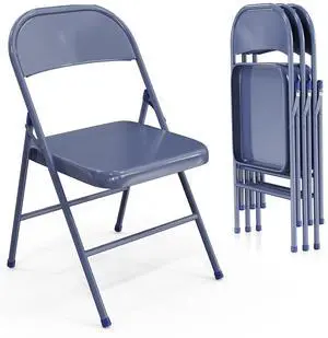 Folding Chairs All Steel Metal Frame, Capacity 350 lbs, Durable Portable and Versatile for Indoor Outdoor Use, Darkblue, Set of 4 Folding Chairs All Steel Metal Frame, Capacity 350 lbs, Durable Portable and Versatile for Indoor Outdoor Use, Darkblue, Set of 4