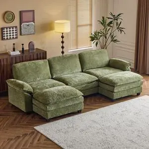 122" Cloud Olive Green Convertible Sectional Sofa, Comfy U-Shape Extra Deep Seat Sofa Couch for Living Room,Modern Chenille 3-Seat Convertible Sofa with 2 Movable Ottomans for Small Space 122" Cloud Olive Green Convertible Sectional Sofa, Comfy U-Shape Extra Deep Seat Sofa Couch for Living Room,Modern Chenille 3-Seat Convertible Sofa with 2 Movable Ottomans for Small Space