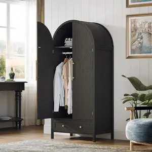 Arched Wardrobe Closet Armoire with Doors and Drawer, Bedroom Armoires Black Wardrobe Cabinet Closet,19.7" D x 31.5" W x 69.7" H Arched Wardrobe Closet Armoire with Doors and Drawer, Bedroom Armoires Black Wardrobe Cabinet Closet,19.7" D x 31.5" W x 69.7" H