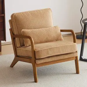 Upgraded Premium Corduroy Accent Chair,Upholstered Arm Chair,Solid Wood Comfy Reading Chair with Lumbar Pillow, Mid Century Modern Chairs for Living Room,Bedroom,Guest Room,Khaki Upgraded Premium Corduroy Accent Chair,Upholstered Arm Chair,Solid Wood Comfy Reading Chair with Lumbar Pillow, Mid Century Modern Chairs for Living Room,Bedroom,Guest Room,Khaki