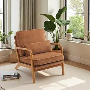 Upgraded Premium Corduroy Accent Chair,Upholstered Arm Chair,Solid Wood Comfy Reading Chair with Pillow, Mid Century Modern Chairs for Living Room,Bedroom,Brown Upgraded Premium Corduroy Accent Chair,Upholstered Arm Chair,Solid Wood Comfy Reading Chair with Pillow, Mid Century Modern Chairs for Living Room,Bedroom,Brown