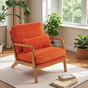 Upgraded Premium Corduroy Accent Chair,Upholstered Arm Chair,Solid Wood Comfy Reading Chair with Lumbar Pillow, Mid Century Modern Chairs for Living Room,Bedroom,Burnt Orange Upgraded Premium Corduroy Accent Chair,Upholstered Arm Chair,Solid Wood Comfy Reading Chair with Lumbar Pillow, Mid Century Modern Chairs for Living Room,Bedroom,Burnt Orange