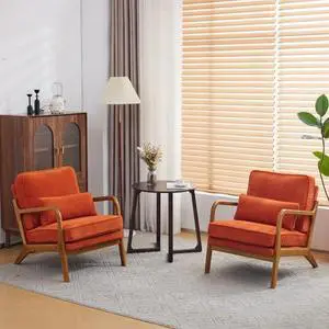 Upgraded Premium Corduroy Accent Chairs Set of 2,Upholstered Arm Chair,Solid Wood Comfy Reading Chair with Lumbar Pillow, Mid Century Modern Chairs for Living Room,Bedroom,Burnt Orange Upgraded Premium Corduroy Accent Chairs Set of 2,Upholstered Arm Chair,Solid Wood Comfy Reading Chair with Lumbar Pillow, Mid Century Modern Chairs for Living Room,Bedroom,Burnt Orange