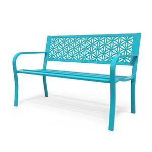 50" Outdoor Bench Metal with Floral Back, Garden Bench Front Porch Benches for Yard Patio Entryway Park, 800lb Capacity - Blue 50" Outdoor Bench Metal with Floral Back, Garden Bench Front Porch Benches for Yard Patio Entryway Park, 800lb Capacity - Blue