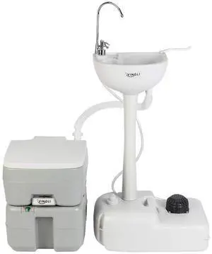 Upgraded Portable Sink and Toilet Combo| Self-contained 5 Gal Hand Washing Station & 5.3 Gal Flushing Toilet, Perfect for Camping/RV/Boat/Road Tripper/Camper, Detachable & Lightweight Upgraded Portable Sink and Toilet Combo| Self-contained 5 Gal Hand Washing Station & 5.3 Gal Flushing Toilet, Perfect for Camping/RV/Boat/Road Tripper/Camper, Detachable & Lightweight