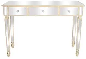 Mirrored Vanity Desk with 3 Drawers, Multifunctional Home Office Desks, Modern Console/Sofa/Makeup Desk for Bedroom/Living Room/Entryway, Gold Mirrored Vanity Desk with 3 Drawers, Multifunctional Home Office Desks, Modern Console/Sofa/Makeup Desk for Bedroom/Living Room/Entryway, Gold