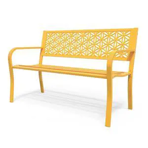 50" Outdoor Bench Metal with Floral Back, Garden Bench Front Porch Bench for Yard Patio Entryway Park Outside, 800lb Capacity - Yellow 50" Outdoor Bench Metal with Floral Back, Garden Bench Front Porch Bench for Yard Patio Entryway Park Outside, 800lb Capacity - Yellow