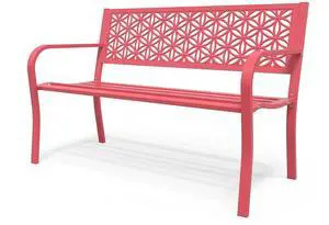 50" Outdoor Bench Metal with Floral Back, Garden Bench Front Porch Bench for Yard Patio Entryway Park Outside, 800lb Capacity - Pink 50" Outdoor Bench Metal with Floral Back, Garden Bench Front Porch Bench for Yard Patio Entryway Park Outside, 800lb Capacity - Pink