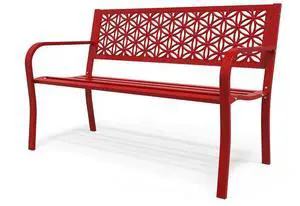 50" Outdoor Bench Metal with Floral Back, Garden Bench Front Porch Bench for Yard Patio Entryway Park Outside, 800lb Capacity - Red 50" Outdoor Bench Metal with Floral Back, Garden Bench Front Porch Bench for Yard Patio Entryway Park Outside, 800lb Capacity - Red