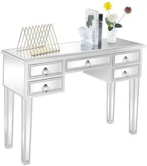 Mirrored Vanity Desk, Mirror for Entryway Table, Console Table, with 5 Drawer, for Women, Dressing Room, Living Room, Silver Mirrored Vanity Desk, Mirror for Entryway Table, Console Table, with 5 Drawer, for Women, Dressing Room, Living Room, Silver