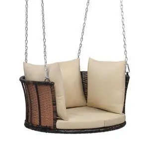 2.4 FT 1-Person Use Round Rattan Porch Swing Outdoor Support 440 LBS with Cushions & Adjustable Chains, Patio Wicker Swing Bench Chair for Garden, Yard, Lawn, Tree, Brown 2.4 FT 1-Person Use Round Rattan Porch Swing Outdoor Support 440 LBS with Cushions & Adjustable Chains, Patio Wicker Swing Bench Chair for Garden, Yard, Lawn, Tree, Brown