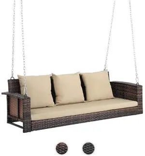 Heavy Duty 800 LBS Wicker Hanging Porch Swing with Cushions & Chains, 5FT Outdoor Rattan Swing Bench for Garden, Yard, Lawn (Brown) Heavy Duty 800 LBS Wicker Hanging Porch Swing with Cushions & Chains, 5FT Outdoor Rattan Swing Bench for Garden, Yard, Lawn (Brown)