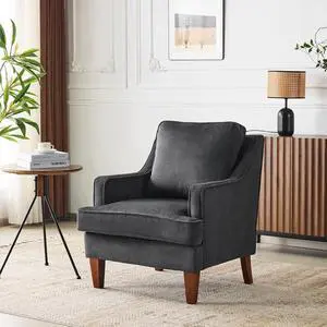 Black Accent Chair, Mid Century Modern Chairs, Upholstered Armchair, Comfy Sofa Chair, Reading Chair, High Back for Living Room, Bedroom Furniture Apartment Small Spaces Black Accent Chair, Mid Century Modern Chairs, Upholstered Armchair, Comfy Sofa Chair, Reading Chair, High Back for Living Room, Bedroom Furniture Apartment Small Spaces