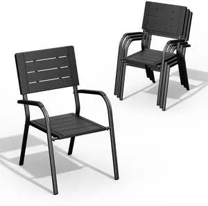 Outdoor Patio Dining Chairs, Stackable HDPE All-Weather Arm Chairs, Weatherproof Outdoor Seating for Garden, Backyard, Poolside, Balcony,Black (4 Pack) Outdoor Patio Dining Chairs, Stackable HDPE All-Weather Arm Chairs, Weatherproof Outdoor Seating for Garden, Backyard, Poolside, Balcony,Black (4 Pack)