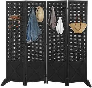 Freestanding Pegboard with Support Feet, 5 FT Wood Room Divider Display Board Organizer, Folding Privacy Screen Partition Space Separator for Craft Shows Events Retail (Black, 4 Panel) Freestanding Pegboard with Support Feet, 5 FT Wood Room Divider Display Board Organizer, Folding Privacy Screen Partition Space Separator for Craft Shows Events Retail (Black, 4 Panel)