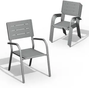 Outdoor Patio Dining Chairs, Stackable HDPE All-Weather Arm Chairs, Weatherproof Outdoor Seating for Garden, Backyard, Poolside, Balcony,Grey (4 Pack) Outdoor Patio Dining Chairs, Stackable HDPE All-Weather Arm Chairs, Weatherproof Outdoor Seating for Garden, Backyard, Poolside, Balcony,Grey (4 Pack)