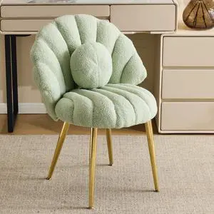 Shell-Shaped Teddy Fleece Accent Vanity Chair with Back,Comfy Green and Gold Desk Chair No Wheels,Cute Small Pearl Deco Pillow,Gift for Girls/Women,for Makeup,Office,Dining,Nail,Sewing,Bedroom Shell-Shaped Teddy Fleece Accent Vanity Chair with Back,Comfy Green and Gold Desk Chair No Wheels,Cute Small Pearl Deco Pillow,Gift for Girls/Women,for Makeup,Office,Dining,Nail,Sewing,Bedroom