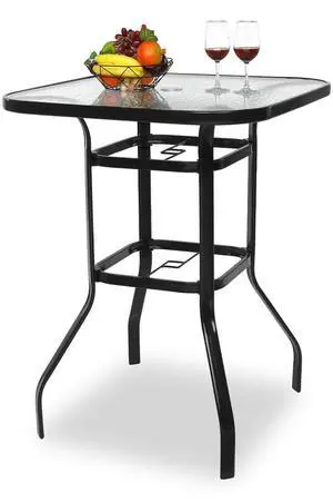Outdoor Bar Table with Umbrella Hole, Modern Black Metal Patio Bar Table, High Top Table for Outdoor Relaxation and Home Entertaining (Black, 31.5'x31.5'x40.3') Outdoor Bar Table with Umbrella Hole, Modern Black Metal Patio Bar Table, High Top Table for Outdoor Relaxation and Home Entertaining (Black, 31.5'x31.5'x40.3')