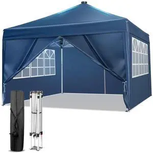 10x10 Pop Up Canopy Tent with Sidewalls, Outdoor Gazebo Canopy Tent, Patio Event Tents Outdoor Event Shelter for Parties (Blue with Led Light) 10x10 Pop Up Canopy Tent with Sidewalls, Outdoor Gazebo Canopy Tent, Patio Event Tents Outdoor Event Shelter for Parties (Blue with Led Light)
