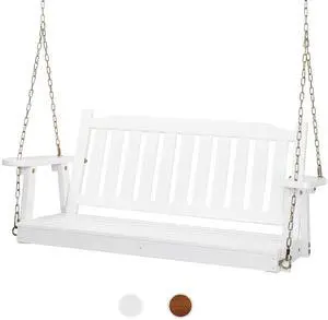Upgraded Heavy Duty 880 LBS 4 FT Patio Wooden Porch Swing Solid Fir Wood, Outdoor Handing Swing Bench for Garden | Yard | Balcony | Tree, White Upgraded Heavy Duty 880 LBS 4 FT Patio Wooden Porch Swing Solid Fir Wood, Outdoor Handing Swing Bench for Garden | Yard | Balcony | Tree, White