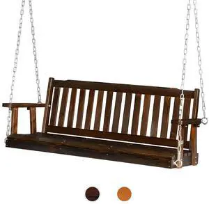 Heavy Duty 880 LBS 5 FT Patio Wooden Porch Swing Outdoor with Upgraded Adjustable Chains, Outdoor Hanging Swing Bench for Garden, Yard, Balcony (5 FT, Rustic) Heavy Duty 880 LBS 5 FT Patio Wooden Porch Swing Outdoor with Upgraded Adjustable Chains, Outdoor Hanging Swing Bench for Garden, Yard, Balcony (5 FT, Rustic)