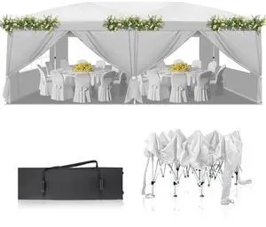 10x20 Pop Up Canopy Tent with Sidewalls, Outdoor Gazebo Canopy Tent, Patio Event Tents Outdoor Event Shelter for Parties (White) 10x20 Pop Up Canopy Tent with Sidewalls, Outdoor Gazebo Canopy Tent, Patio Event Tents Outdoor Event Shelter for Parties (White)