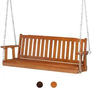 Heavy Duty 880 LBS 5 FT Patio Wooden Porch Swing Outdoor with Upgraded Adjustable Chains, Outdoor Hanging Swing Bench for Garden, Yard, Balcony (5 FT, Brown) Heavy Duty 880 LBS 5 FT Patio Wooden Porch Swing Outdoor with Upgraded Adjustable Chains, Outdoor Hanging Swing Bench for Garden, Yard, Balcony (5 FT, Brown)