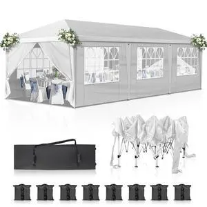 10x30 Pop Up Canopy Tent with Sidewalls, Outdoor Gazebo Canopy Tent, Patio Event Tents Outdoor Event Shelter for Parties (White) 10x30 Pop Up Canopy Tent with Sidewalls, Outdoor Gazebo Canopy Tent, Patio Event Tents Outdoor Event Shelter for Parties (White)