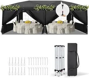 10x20 Pop Up Canopy Tent with Sidewalls, Outdoor Gazebo Canopy Tent, Patio Event Tents Outdoor Event Shelter for Parties (Black) 10x20 Pop Up Canopy Tent with Sidewalls, Outdoor Gazebo Canopy Tent, Patio Event Tents Outdoor Event Shelter for Parties (Black)