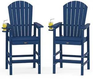 Tall Adirondack Chairs Set of 2, All-Weather Plastic Adirondack Chair with Cup Holders, Heavy-Duty HDPE Outdoor Bar Stools for Patio, Balcony, Pool, Backyard (Navy Blue, 2 PCS) Tall Adirondack Chairs Set of 2, All-Weather Plastic Adirondack Chair with Cup Holders, Heavy-Duty HDPE Outdoor Bar Stools for Patio, Balcony, Pool, Backyard (Navy Blue, 2 PCS)