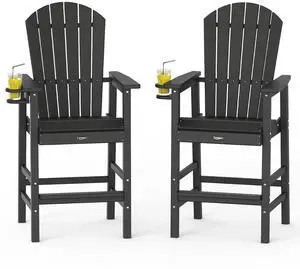 Tall Adirondack Chairs Set of 2, All-Weather Plastic Adirondack Chair with Cup Holders, Heavy-Duty HDPE Outdoor Bar Stools for Patio, Balcony, Pool, Backyard (Black, 2 PCS) Tall Adirondack Chairs Set of 2, All-Weather Plastic Adirondack Chair with Cup Holders, Heavy-Duty HDPE Outdoor Bar Stools for Patio, Balcony, Pool, Backyard (Black, 2 PCS)