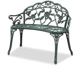 38.5" Patio Park Garden Outdoor Metal Rose Bench, 2-Person Cast Iron Cast Aluminium Frame Antique Finish Chair,Accented Lawn Front Porch Path Yard Decor Deck Furniture (Green, Rose) 38.5" Patio Park Garden Outdoor Metal Rose Bench, 2-Person Cast Iron Cast Aluminium Frame Antique Finish Chair,Accented Lawn Front Porch Path Yard Decor Deck Furniture (Green, Rose)
