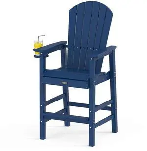 Tall Adirondack Chair, All-Weather Plastic Adirondack Chair with Cup Holder Heavy-Duty Outdoor Barstools for Patio, Pool, Balcony,Backyard (Navy Blue, 1 PCS) Tall Adirondack Chair, All-Weather Plastic Adirondack Chair with Cup Holder Heavy-Duty Outdoor Barstools for Patio, Pool, Balcony,Backyard (Navy Blue, 1 PCS)