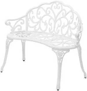 38.5" Patio Park Garden Outdoor Metal Rose Bench, 2-Person Cast Iron Cast Aluminium Frame Antique Finish Chair,Accented Lawn Front Porch Path Yard Decor Deck Furniture (White, Butterfly) 38.5" Patio Park Garden Outdoor Metal Rose Bench, 2-Person Cast Iron Cast Aluminium Frame Antique Finish Chair,Accented Lawn Front Porch Path Yard Decor Deck Furniture (White, Butterfly)